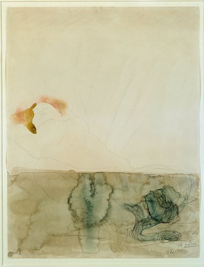 大蛇のいるヌード（水彩・鉛筆 作： Auguste Rodin