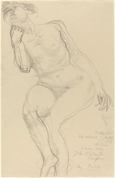 左に傾いて座っている女性の裸体 作： Auguste Rodin
