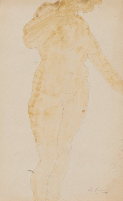立っている女性のヌード、左腕を伸ばした状態 作： Auguste Rodin