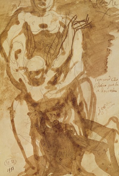 2つの図（「地獄の門」の準備調査）（紙に鉛筆とインクで洗う） 作： Auguste Rodin