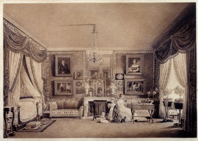 チュイルリー宮殿のベリー公爵夫人の寝室。オーギュスト・ガルネレイ（1785-1824）によるデッサン 作： Auguste Simon Garneray
