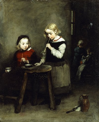 シャボン玉を吹く、 作： Auguste Theodule Ribot