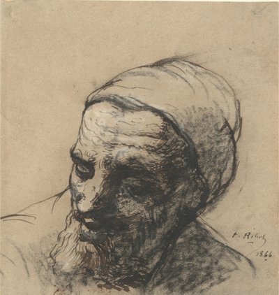 あごひげと帽子をかぶった老人の頭 作： Auguste Theodule Ribot
