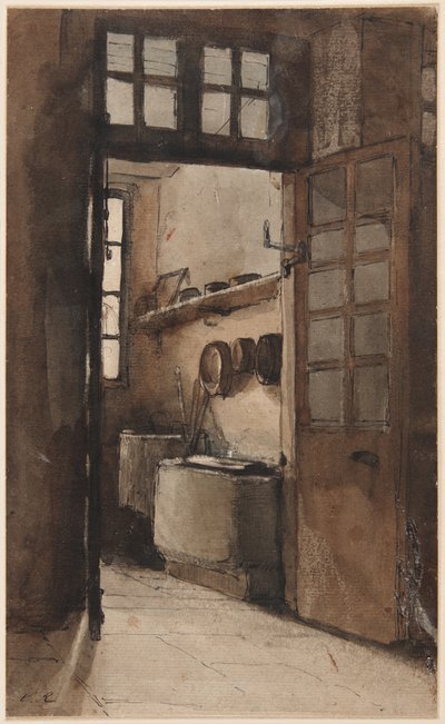 キッチン・インテリア 1862年頃 （ペン、インク、水彩） 作： Auguste Theodule Ribot