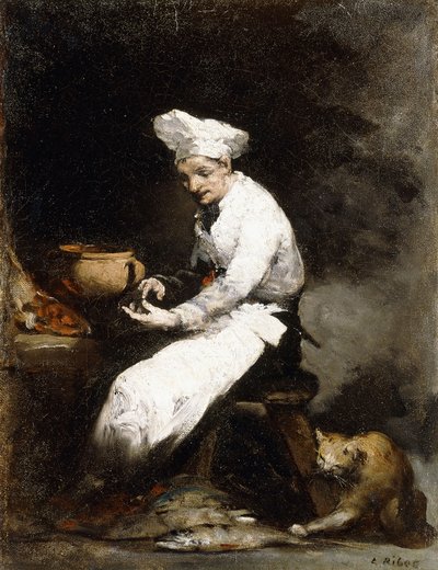 クックと猫、 作： Auguste Theodule Ribot