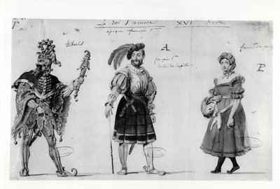 ビクターユーゴー（1802-85）による「ルロワs&39;amuse」の衣装デザイン、1832 作： Auguste de Chatillon