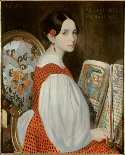 Leopoldine Hugo (1824-1843)の肖像 1835年08月28日『Heures』誌に掲載されたVictor Hugoの娘の肖像 初聖体拝領の日の肖像。アウグストゥス・ド・シャティヨン（1813-1881）による絵画 1835年 日0.73x0.6 m パリ、メゾン・ヴィクトル・ユーゴー 作： Auguste de Chatillon