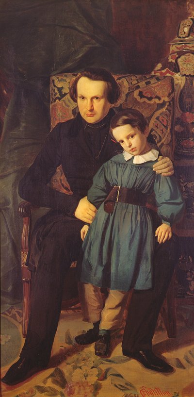 ヴィクトルユーゴー（1802〜85年）とその息子、フランソワヴィクトール、1836年 作： Auguste de Chatillon