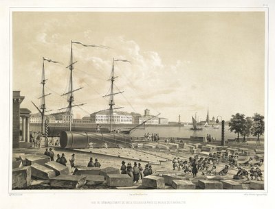 アドミラルティの2列の荷下ろし元：聖イサアク大聖堂の建設、1845 作： Auguste de Montferrand