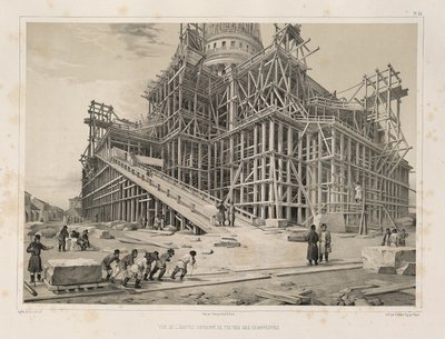 木製の足場に囲まれた大聖堂の眺めFrom：the Construction of the Saint Isaacs Cathedral、1845 作： Auguste de Montferrand