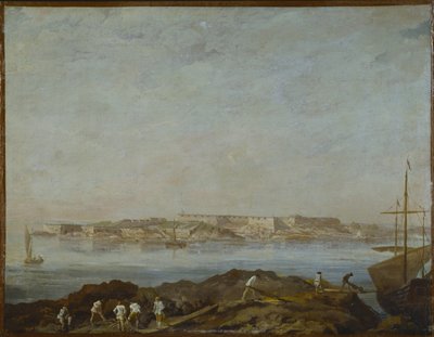 Vue de Sveaborg (ou Suomenlinna, Viapori) (フィンランド) - Sveaborg の眺め、Ehrensvard、Augustin (1710-1772) 作。 キャンバスに油彩。 寸法: 54x69.5cm。 ストックホルム国立博物館 作： Augustin Ehrensvard