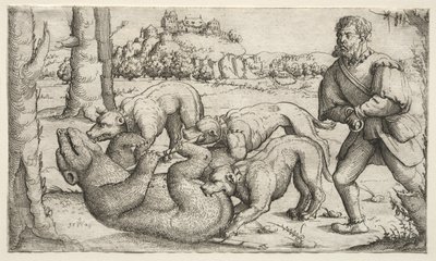 熊狩り、1569年。 作： Augustin Hirschvogel