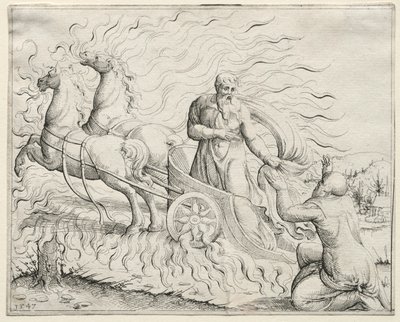 エリヤは天に昇る、1547年。 作： Augustin Hirschvogel