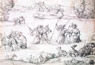 雨の中の釣り、c1513-1553 作： Augustin Hirschvogel