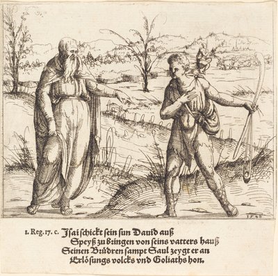 ジェシーはダビデを兄弟とサウルに送ります, 1548. 作： Augustin Hirschvogel