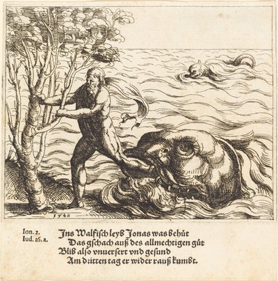 ヨナがクジラから救出される、1548 年。 作： Augustin Hirschvogel