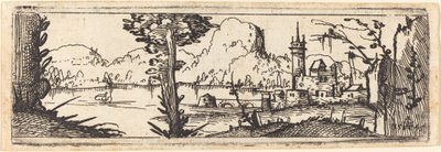 湖と町のある風景、1545年。 作： Augustin Hirschvogel