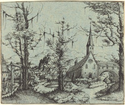 村の教会のある風景 作： Augustin Hirschvogel