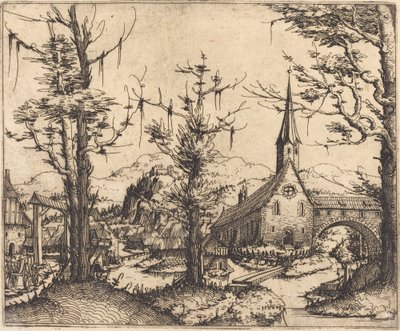 村の教会のある風景 作： Augustin Hirschvogel