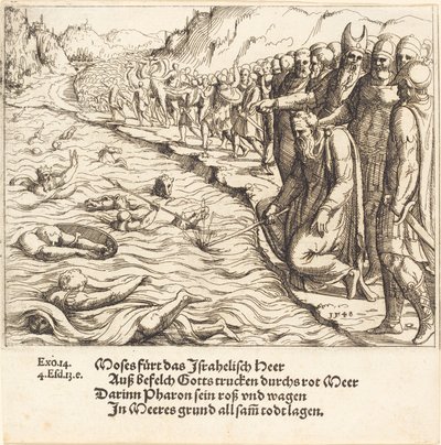 紅海を閉じるモーセ、1548年。 作： Augustin Hirschvogel