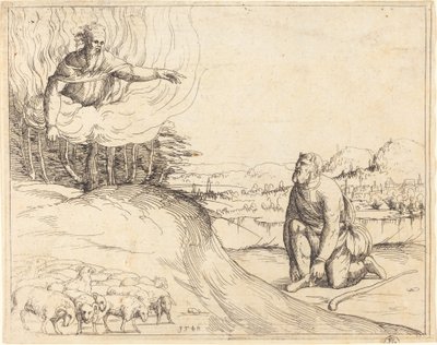 モーセと燃える茂み、1548年。 作： Augustin Hirschvogel