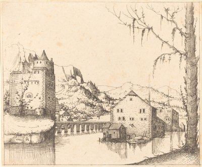 島の家と川の風景 作： Augustin Hirschvogel