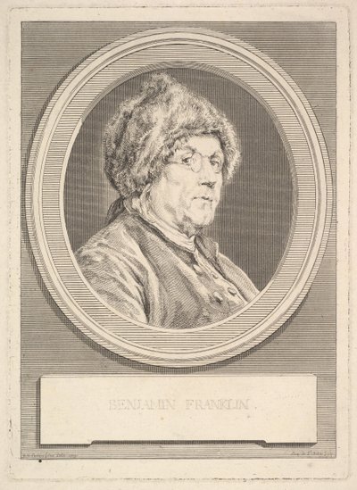 ベンジャミンフランクリンの肖像、1777年。 作： Augustin de Saint Aubin
