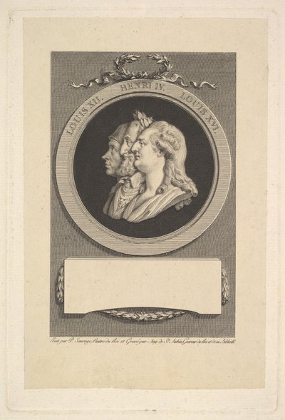 ルイ16世、アンリ4世、ルイ12世、1791年の肖像画。 作： Augustin de Saint Aubin