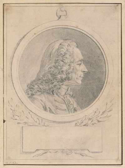 ジャン＝バティスト・ルモワンヌ2世によるヴォルテールの肖像（胸像にちなんで 作： Augustin de Saint Aubin