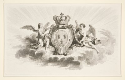 天使に囲まれたフルール ド リスの王家の紋章、19 世紀の複製 作： Augustin de Saint Aubin