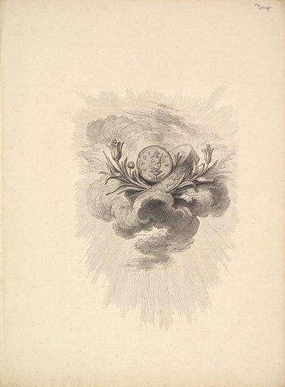 Harpocrate and Lotus Flowers、Volume I、Page 12 from D ...、1778-80を描いたメダルのあるビネット。 作： Augustin de Saint Aubin