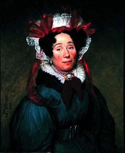 赤と白のボンネットをかぶった女性の肖像 作： Augustine Cochet St. Omer