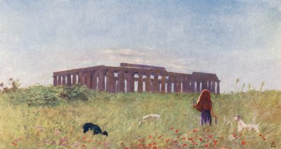 パエストゥムのバシリカ（カラーリトグラフ） 作： Augustine Fitzgerald