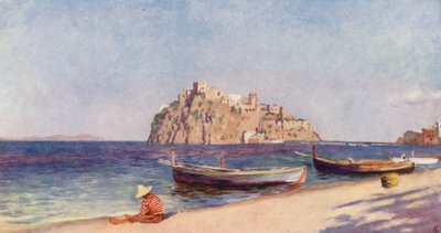 イスキア島ペスカーラ城（カラーリトグラフ） 作： Augustine Fitzgerald