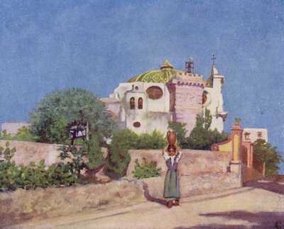 イスキア島、サン・ピエトロ教会（カラーリトグラフ） 作： Augustine Fitzgerald