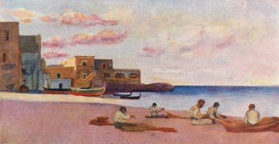 イスキア島のマリーナ・ビーチの夕べ（カラーリトグラフ） 作： Augustine Fitzgerald