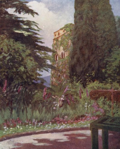 ラヴェッロのルッフォロ宮殿の庭園（カラーリトグラフ） 作： Augustine Fitzgerald