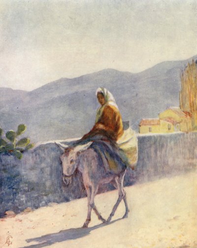 オン・ザ・ハイ・ロード、ロンダ（カラーリトグラフ） 作： Augustine Fitzgerald