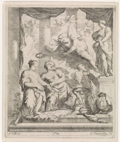 祭壇の前で愛の冠を戴く男女 作： Augustinus Terwesten (I)