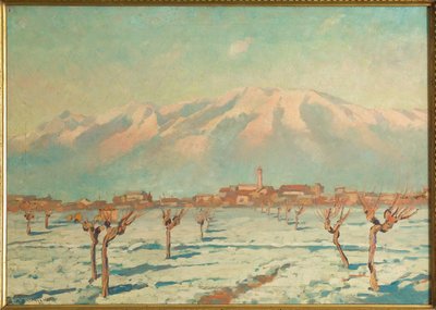 雪景色（メゾナイトに油彩） 作： Augusto Baracchi
