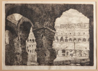 ローマ、コロシアム アーチ (紙にエッチング) 作： Augusto Baracchi