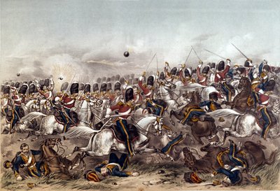 バラクラバの戦い。 1854年10月25日、アウグストゥスバトラーによって刻まれたスコッツグレイの華麗な告発、1855年1月6日、ロンドンのスタナードとディクソンから出版 作： Augustus Butler