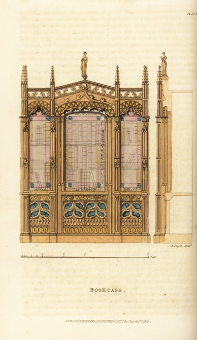 ゴシック調のブックケース 作： Augustus Charles (after) Pugin