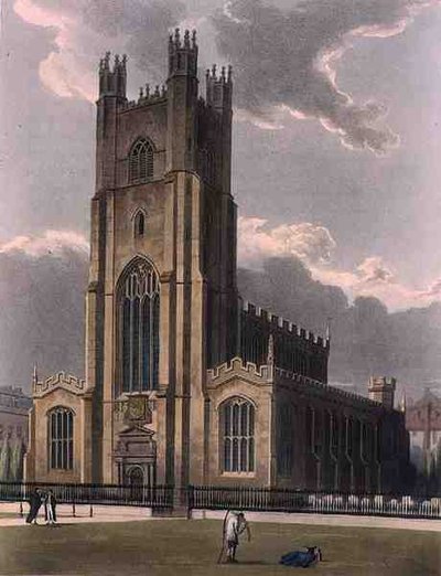 ケンブリッジのセント・メアリー教会、Daniel Havell (1785-1826)が彫った「The History of Cambridge」より、R. Ackermannが出版。 作： Augustus Charles (after) Pugin
