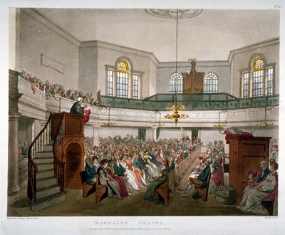 マグダレン チャペル、セント ジョージズ フィールド、サザーク、ロンドン、1809 年 作： Augustus Charles Pugin, Thomas Rowlandson