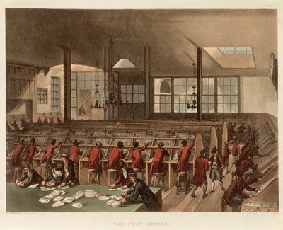 郵便局、c1808 作： Augustus Charles Pugin, Thomas Rowlandson