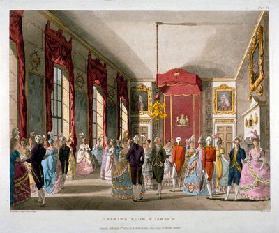 1809 年、ロンドン、ウェストミンスター、セント ジェームズ宮殿の応接室 作： Augustus Charles Pugin, Thomas Rowlandson
