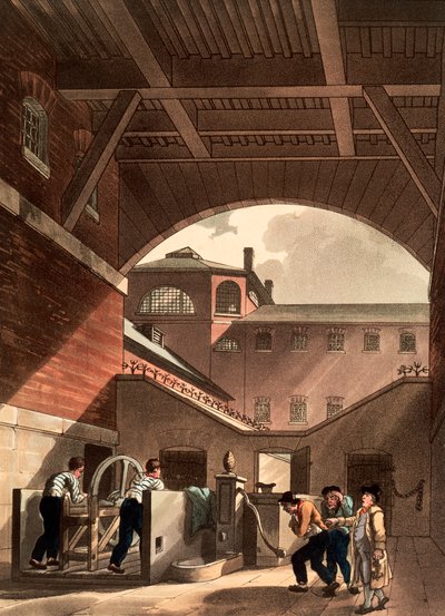 コールド バス フィールド刑務所の水上エンジン、ロンドン、1808 年 作： Augustus Charles Pugin, Thomas Rowlandson