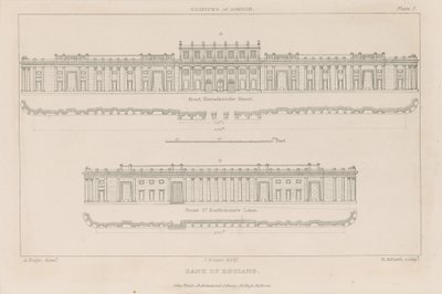 イングランド銀行、ジョンソーン卿のサウスフロント、1823年 作： Augustus Charles Pugin