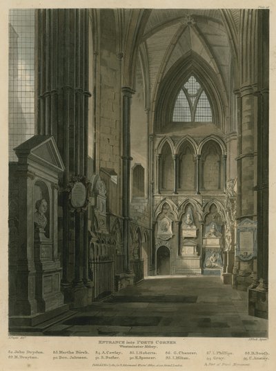 詩人のコーナー、ウェストミンスター寺院、ロンドンへの入り口 作： Augustus Charles Pugin